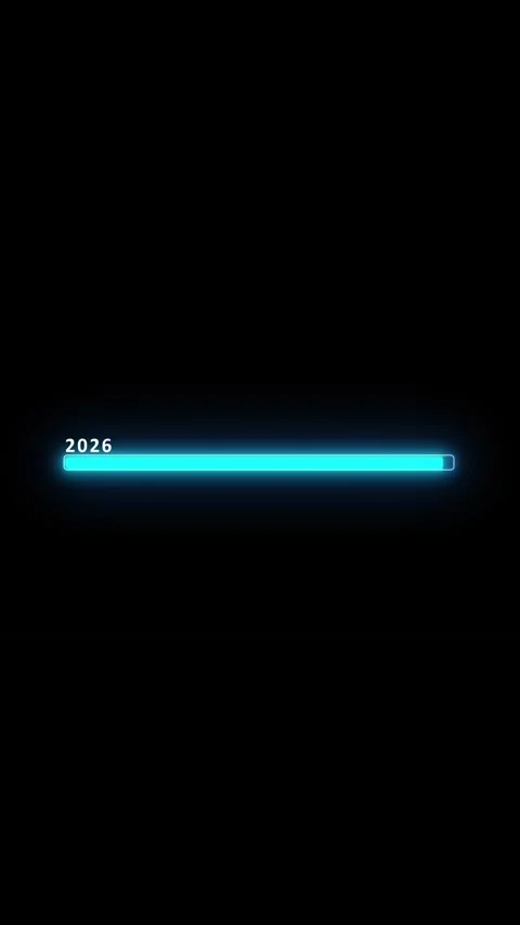 Cyan year loading progress bar black screen with glowing horizontal status Stock Footage 340525097