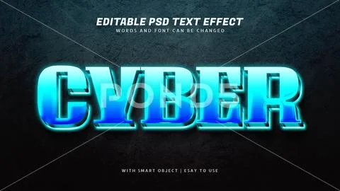 Cyber 3d blue glow text effect editable PSD Template