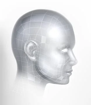 Cyber 3D Technology Face Digital Tech AI Head Stock Illustration