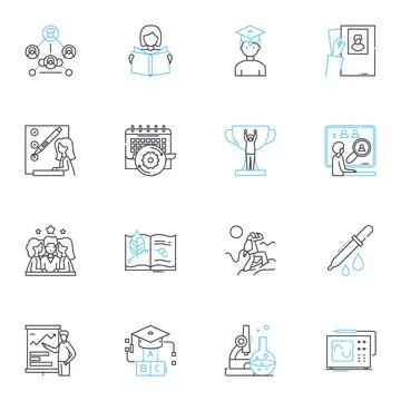 Cyber academy linear icons set. Cybersecurity, Nerking, Coding, Hacking Stock Illustration