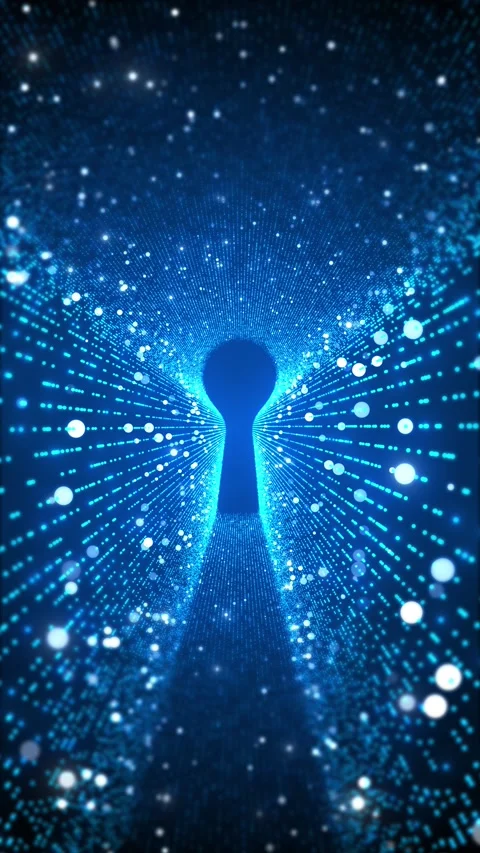 Cyber access key hole background bright blue data beams, glowing particle , digi Stock Footage 340412015