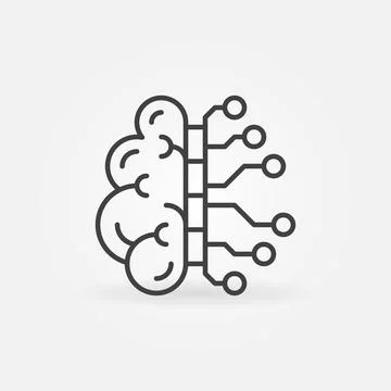 Cyber AI Brain vector concept outline icon or logo イラスト素材