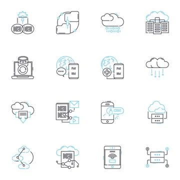 Cyber analytics linear icons set. Cybersecurity, Analytics, Data, Vulnerability Stock Illustration