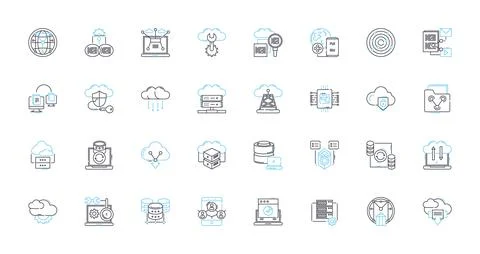 Cyber analytics linear icons set. Cybersecurity, Analytics, Data, Vulnerability Stock Illustration