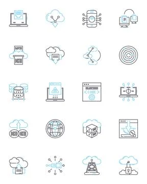 Cyber analytics linear icons set. Cybersecurity, Analytics, Data, Vulnerability Stock Illustration