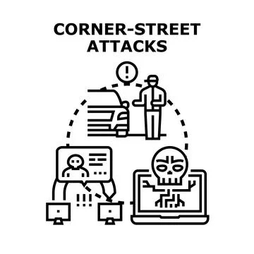 Cyber and street attacks concept illustration Stock Illustration