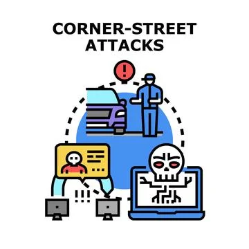 Cyber and street attacks concept illustration Stockillustratie