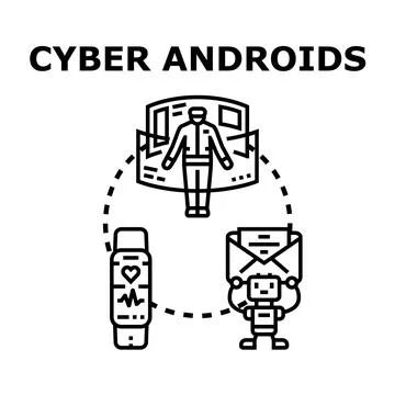 Cyber androids futuristic digital technology connected ecosystem Stock Illustration