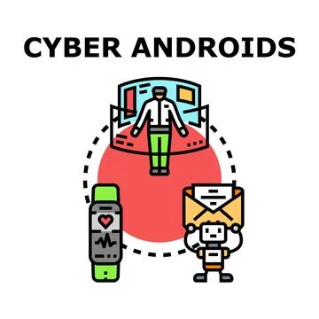 Cyber androids futuristic digital technology connected ecosystem Stock Illustration