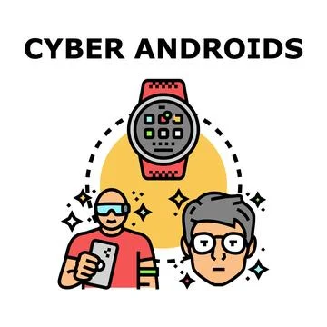 Cyber androids futuristic technology vector illustration 스톡 일러스트