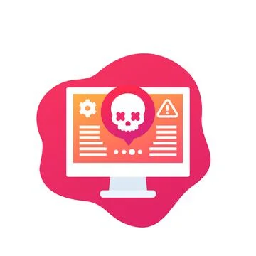 Cyber attack alert icon with skull, vector 스톡 일러스트