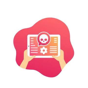 Cyber attack alert, mobile security vector icon with tablet Stock Illustration