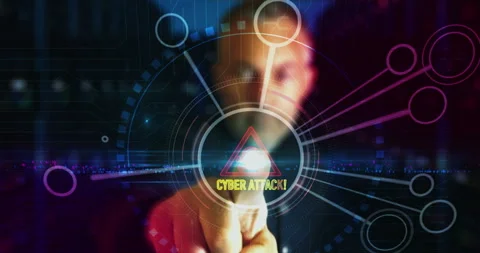 Cyber attack alert symbol digital 3d finger touch Stock Footage 312008701