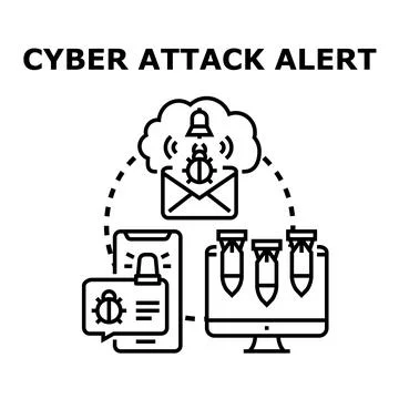 Cyber attack alert system protecting digital devices from threats Stockillustratie