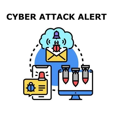 Cyber attack alert system protecting digital devices from threats Stock Illustration