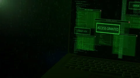 Cyber attack and database hack, Computer Screen close up of a hacker attack Stock Footage 183406661