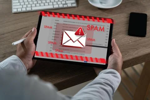 Cyber attack and spam mail concept System hacked warning malware warning on.. Stock Photos