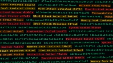 Cyber Attack and System Hacked Data Stream with Dynamic Warning Text Stock Footage 342554009