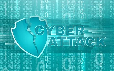 Cyber attack background with broken shield 스톡 일러스트