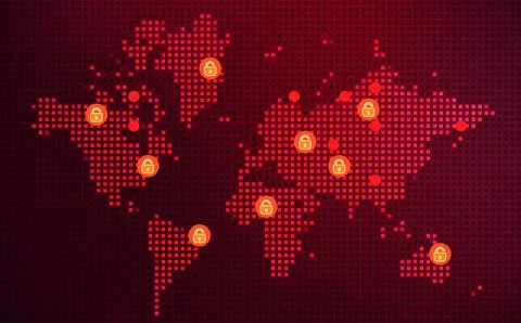 Cyber attack background with map of the world. Hacking concept illustration Stock Illustration