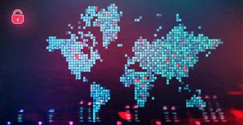 Cyber attack background with map of the world. Hacking concept illustration Stockillustratie