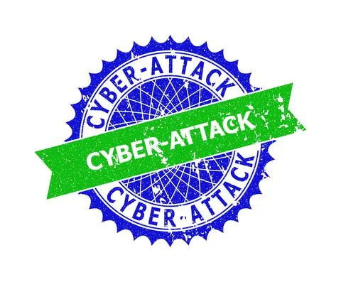 CYBER-ATTACK Bicolor Rosette Scratched Stamp Stock Illustration