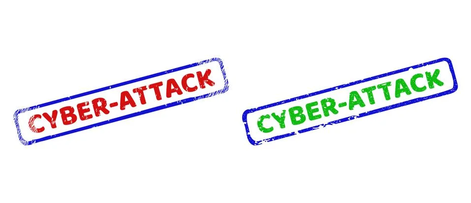 CYBER-ATTACK Bicolor Rough Rectangle Watermarks with Scratched Surfaces Stock Illustration