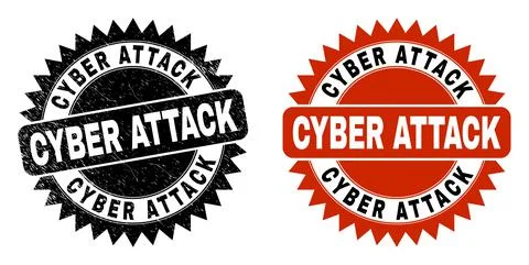 CYBER ATTACK Black Rosette Watermark with Distress Texture Stock Illustration