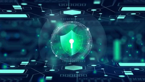 Cyber attack block, Cyber data, and Information privacy Concept. Illustrazione stock