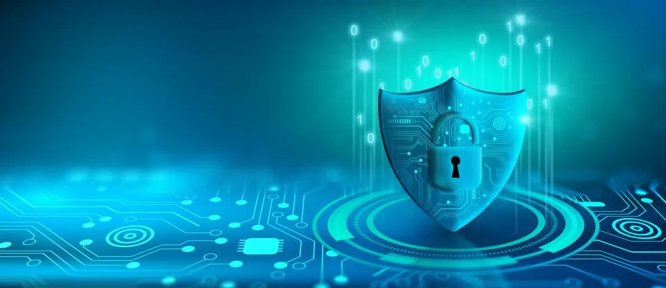 Cyber attack block, Cyber data, and Information privacy Concept. 3D Rendering Stock Illustration