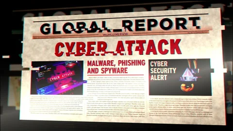 Cyber attack breaking news title newspaper glitch effect Stock Footage 331268143