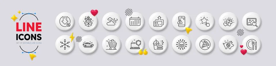 Cyber attack, Car and Computer security line icons. For web app, printing. White Stock Illustration