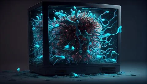Cyber Attack: Computer Virus Devouring a Digital Device Stock Illustration