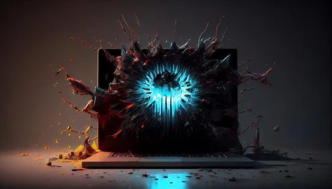 Cyber Attack: Computer Virus Devouring a Digital Device Stock Illustration