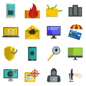 Cyber attack computer virus icons set vector isolated イラスト素材