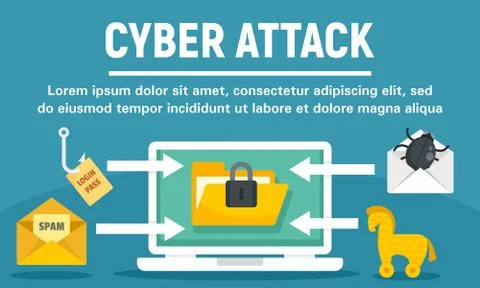 Cyber attack concept banner, flat style Stock Illustration