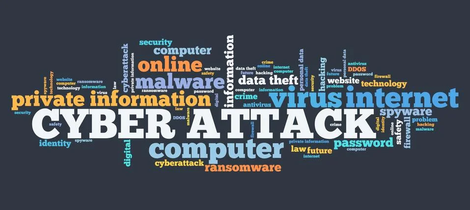 Cyber attack concept - computer hacking. Word cloud. 스톡 일러스트