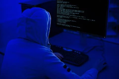 Cyber attack concept. Hacker using computer with html code Stockfoto's