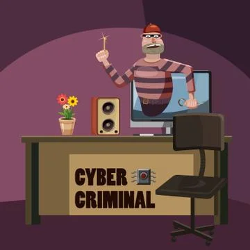 Cyber attack criminal spy concept, cartoon style Stock Illustration