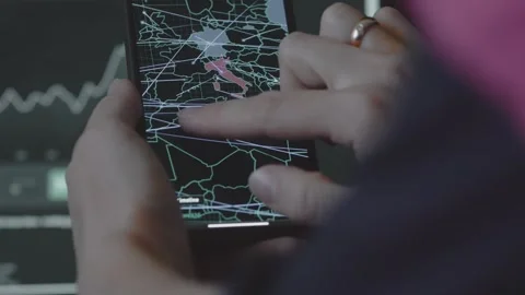 Cyber attack, Cyber security and global network concept. World map on mobile 스톡 동영상 250363296