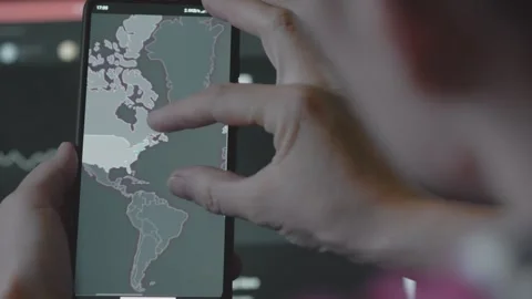 Cyber attack, Cyber security and global network concept. World map on mobile Stock Footage 250363410