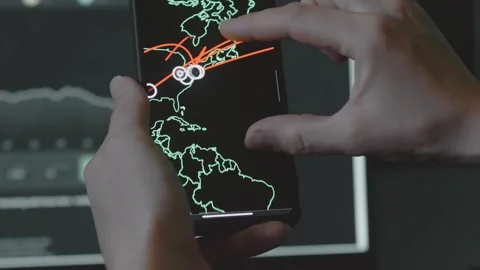 Cyber attack, Cyber security and global network concept. World map on mobile Stock Footage 250363594