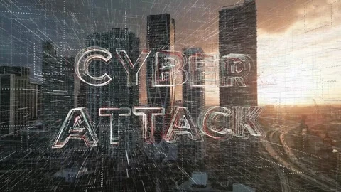 Cyber attack Cyber Security threat animation logo with aerial skyline of Stock Footage 251170648