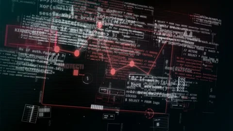 Cyber Attack Data Breach Animation with Red Warning Alerts Stock Footage 335567020
