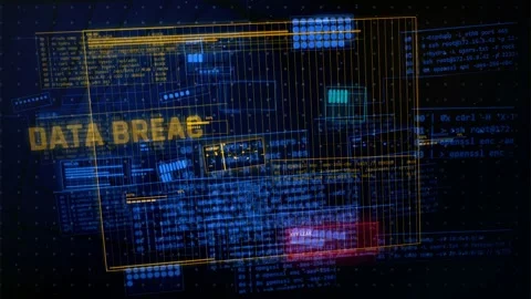 Cyber Attack Data Breach Digital HUD Background with Code Stock Footage 335569167
