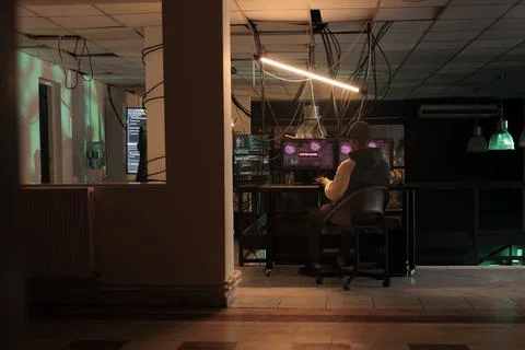 Cyber attack, data breach, hacker sending computer virus malware 写真素材