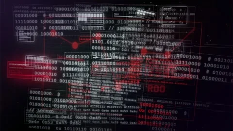 Cyber Attack Data Breach HUD Animation with Binary Code Stock Footage 335572255
