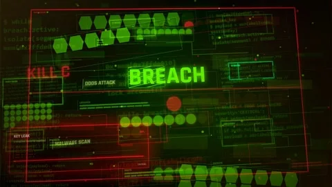 Cyber Attack Data Breach HUD Interface Animation Stock Footage 335574065