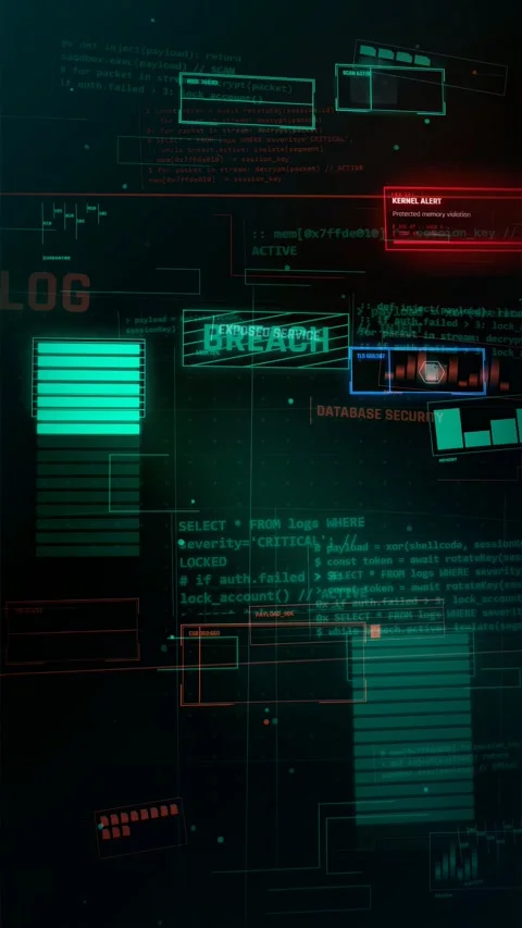 Cyber Attack Data Breach HUD Interface Stock Footage 335574194