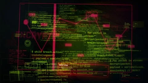 Cyber Attack Data Leak Digital HUD Interface Background Stock Footage 335570510